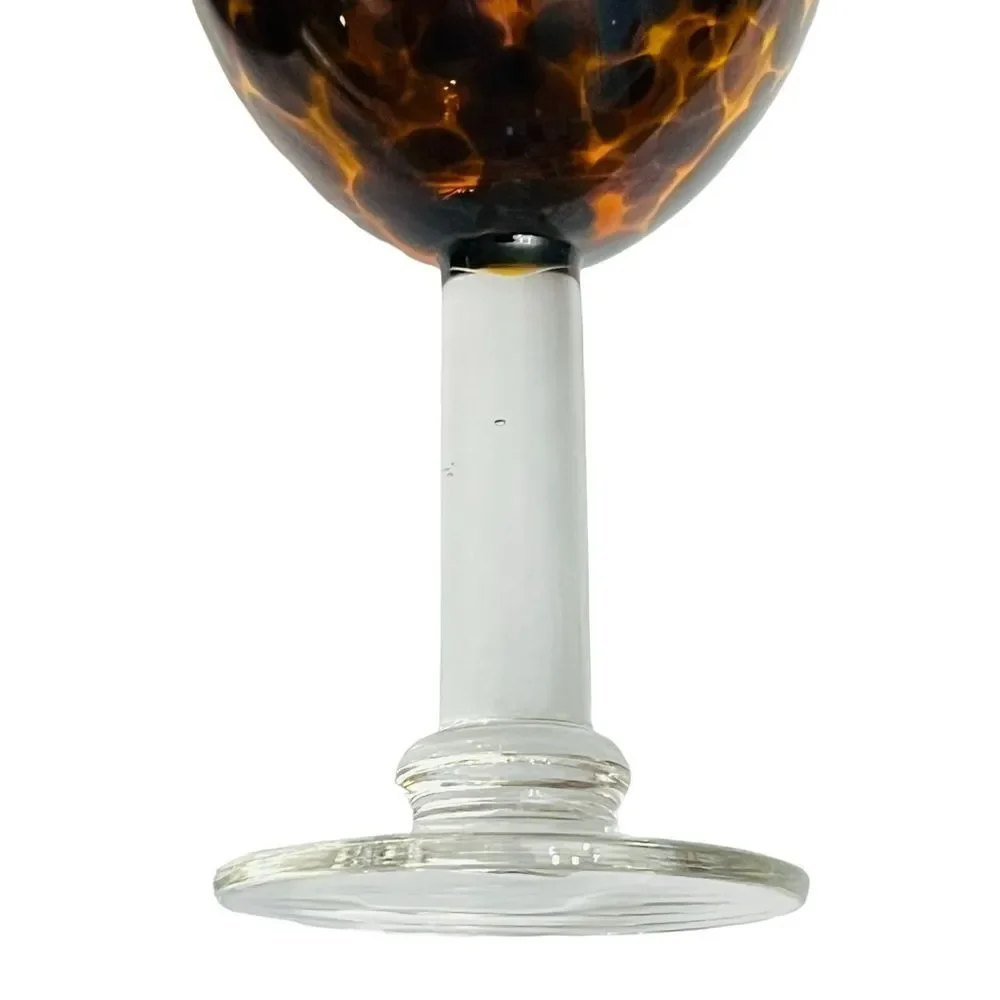 Vtg 1970s Mid Century Hollywood Regency Boho Handblown Tortoise Wine Goblets Set